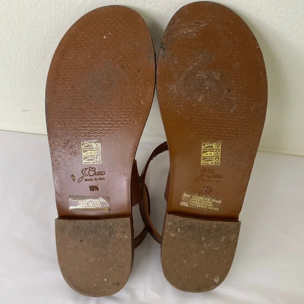 J.Crew Leather Ankle Wrap Flat Sandals Pecan Brown Size 10.5
